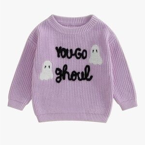 Halloween Fall Winter Pullover Purple Knit Sweater Ghost Embroidered Sweatshirt